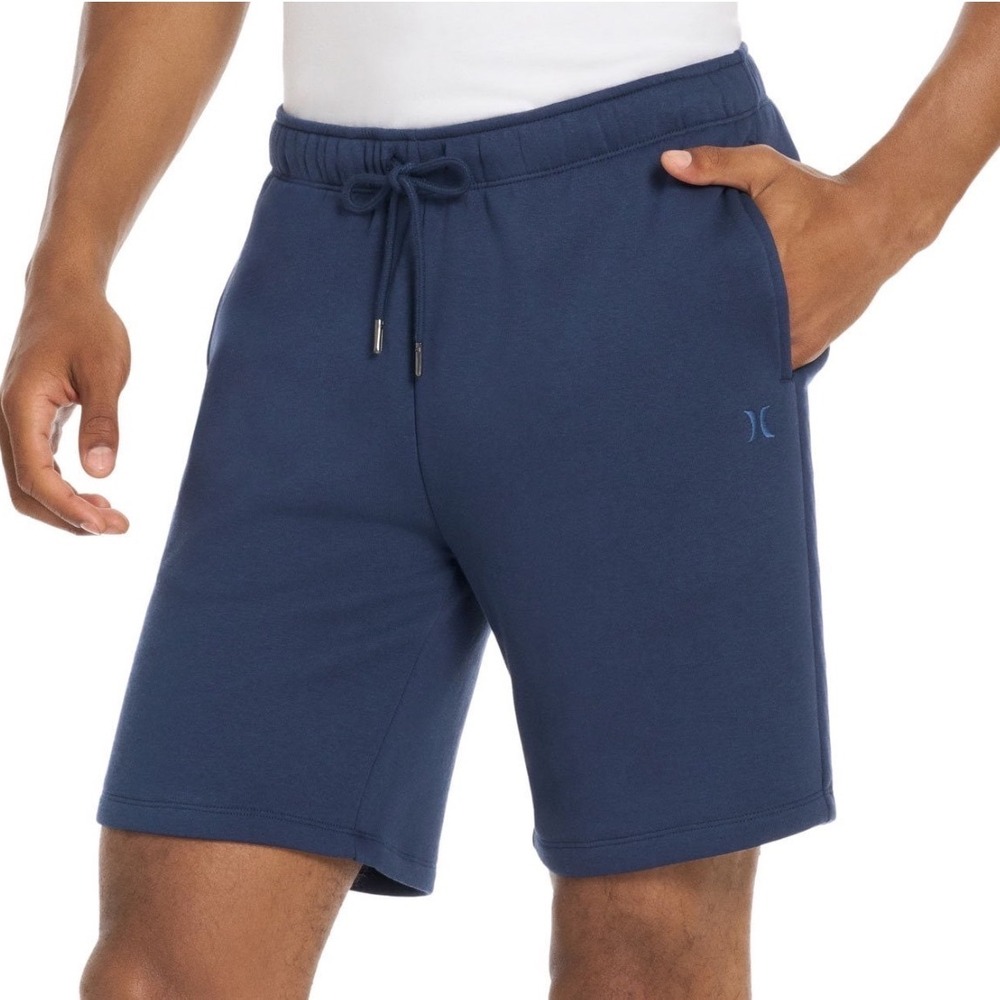 Hurley Mens Navy Blue Fleece Sweat Shorts Size Small Drawstring Elastic Waist